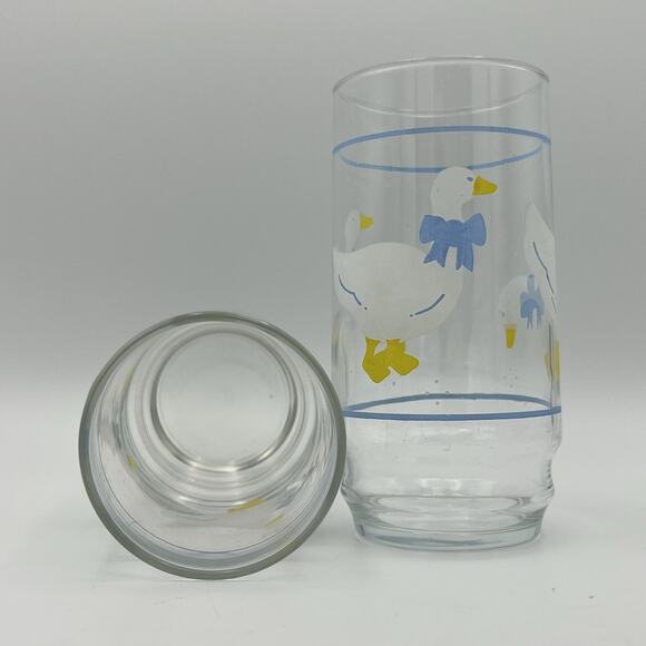 Libbey Drinking Goose Glasses White Geese With Blue Bow Vintage Set Of 2 - Picture 5 of 10